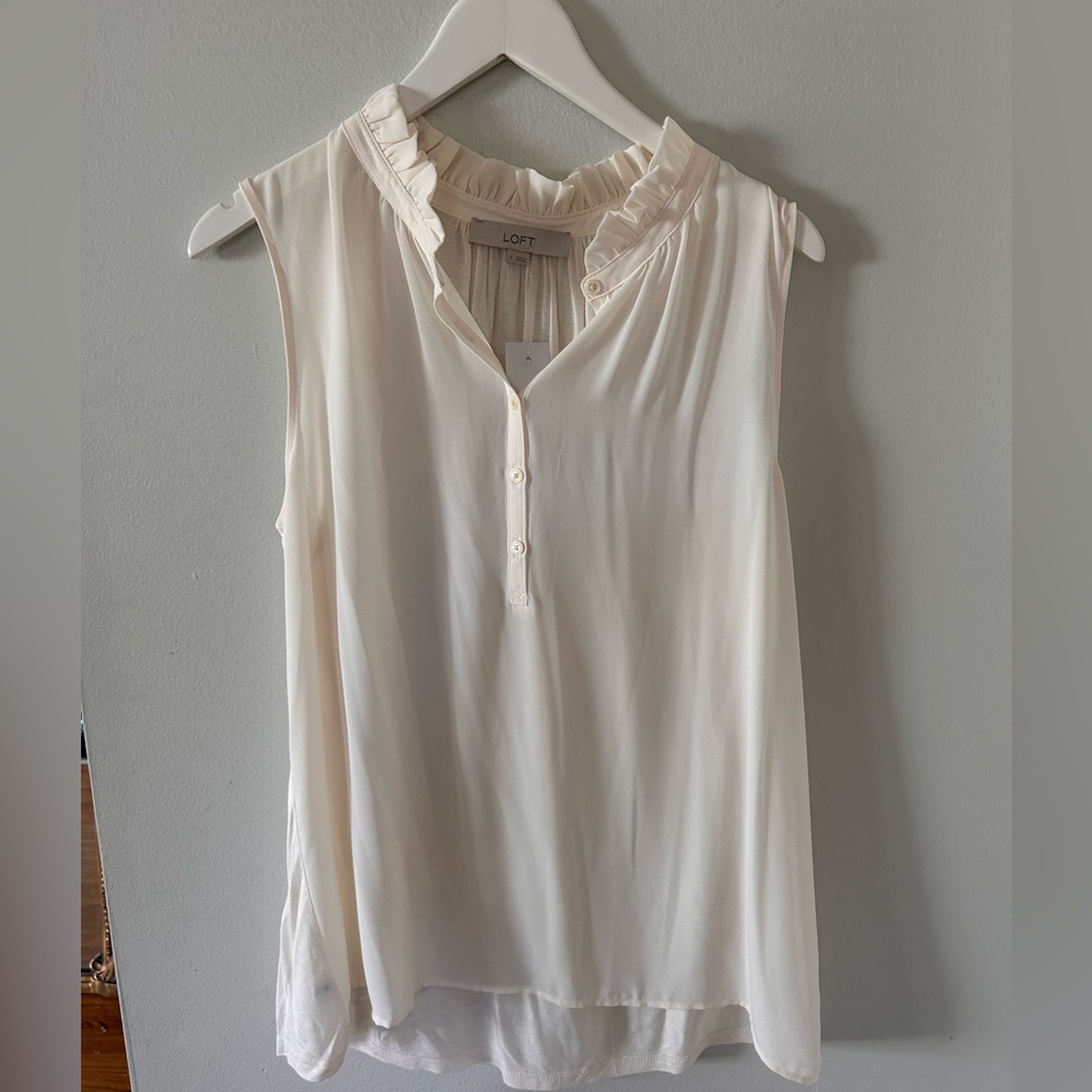 LOFT mixed media sleeveless ruffle collar blouse